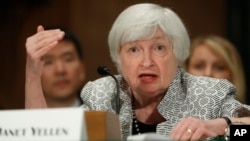 Federal Reserve Chair Janet Yellen testifies on Capitol Hill in Washington, July 13, 2017, before the Senate Banking Committee.