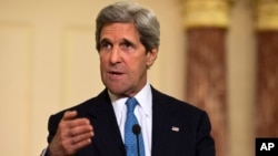 U.S. Secretary of State John Kerry speaks at the State Department, April 2, 2013.