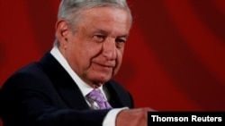 El presidente de México, Andrés Manuel López Obrador, durante una conferencia de prensa en el Palacio Nacional en Ciudad de México el 8 de junio de 2020.