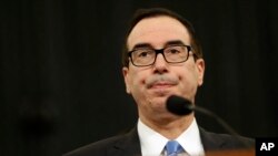 FILE - Treasury Secretary Steven Mnuchin testifies on Capitol Hill in Washington, May 24, 2017, before the House Ways and Means hearing on Treasury Department's fiscal 2018 budget proposals.