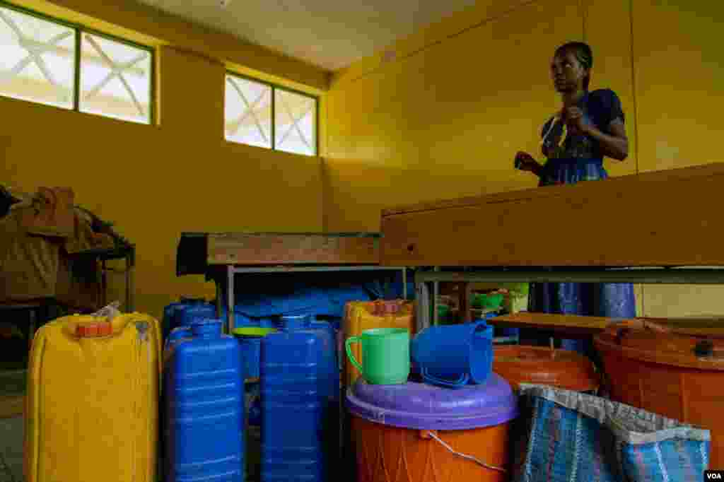Without running water in this camp, families need to stock water for drinking and washing, June 11, 2021. (Yan Boechat/VOA)
