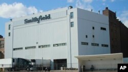 This April 8, 2020 photo shows the Smithfield pork processing plant in Sioux Falls, South Dakota.