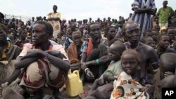 Les déplacés qui ont fui les rebelles, se rassemblent dans le comté de Pibor, 17 janvier 2012.