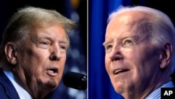 Kompilasi foto kandidat presiden dari Partai Republik mantan Presiden Donald Trump, kiri, pada 9 Maret 2024, dan Presiden Joe Biden, kanan, pada 27 Januari 2024. (Foto: AP)