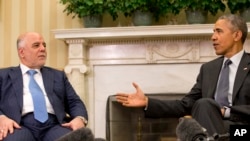 El primer ministro iraquí, Haider al-Abadi junto a Barack Obama en la Casa Blanca.