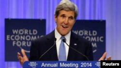 U.S. Secretary of State John Kerry attends a session at the annual meeting of the World Economic Forum (WEF) in Davos, Jan. 24, 2014. 