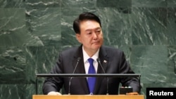 南韓總統尹錫悅2023年9月20日在紐約舉行的第78屆聯合國大會發表演說。