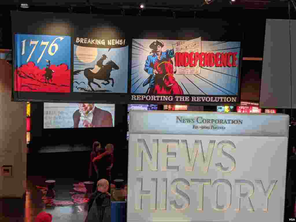 El comic, o novela gráfica, también informa. En esta sección del Newseum narran la historia de la revolución estadounidense en formato de dibujos, un recurso que durante décadas ha acompañado al periodismo. Foto: Herbert Zepeda - VOA.