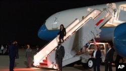 La vicepresidente Kamala Harris al regresar a Washington tras su viaje a Guatemala y México, el 9 de junio de 2021.