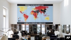 Mapa da liberdade imprensa 2021 da organização Repórteres Sem Fronteiras. Paris, França, Abril 20, 2021. 
