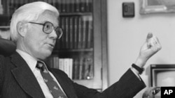 FILE - Rep. John B. Anderson R-Ill. faces reporters in Washington, Dec. 10, 1979.