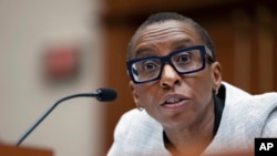 FILE - Harvard University President Claudine Gay speaks during a hearing of the House Committee on Education on Capitol Hill, Dec. 5, 2023, in Washington. Gay resigned Tuesday, Jan. 2, 2024. (AP Photo/Mark Schiefelbein, File)