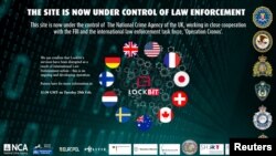 A screenshot taken on Feb. 19, 2024 shows a take down notice that a group of global intelligence agencies issued to a dark web site called Lockbit. (Handout via REUTERS)