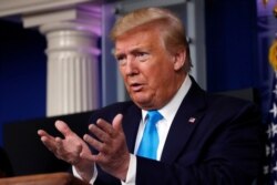President Donald Trump speaks about the coronavirus in the James Brady Press Briefing Room of the White House, April 7, 2020.