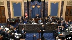 In this image from video, Jane Raskin, an attorney for President Donald Trump speaks during the impeachment trial against Trump in the Senate at the U.S. Capitol in Washington, Monday, Jan. 27, 2020.