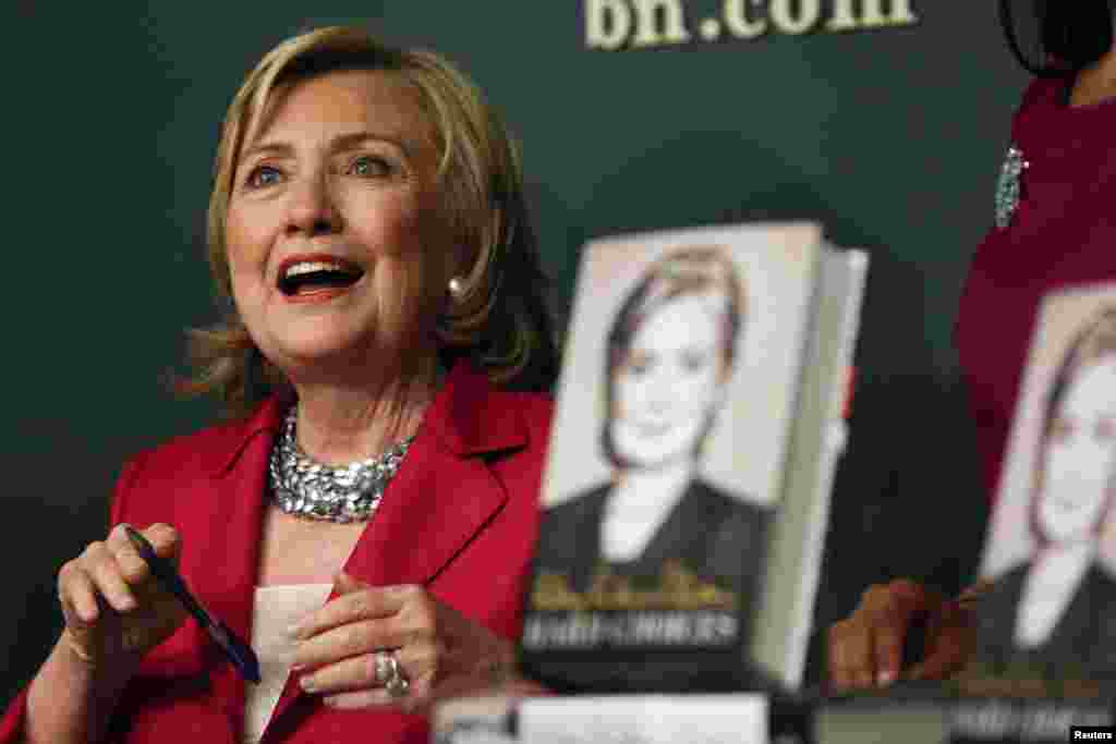 Hillary Clinton speaks during a book signing of her new book "Hard Choices" in New York.
