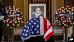 Justice Ruth Bader Ginsburg lies in state in Statuary Hall of the U.S. Capitol in Washington on Sept. 25, 2020.