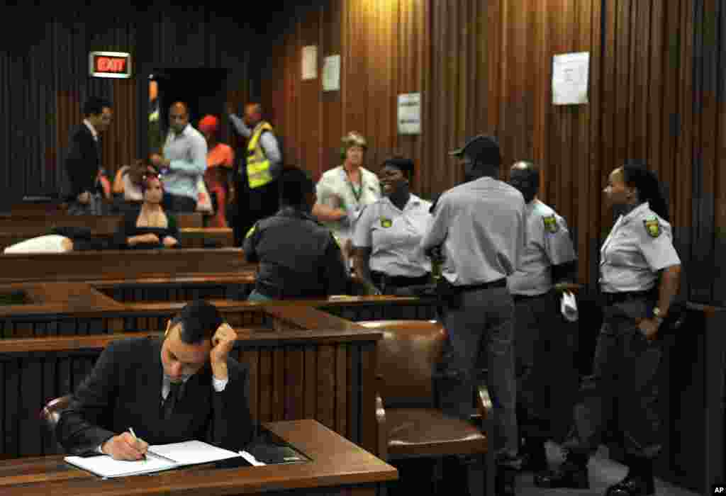 Oscar Pistorius prior to his third day of sentencing at the high court in Pretoria, South Africa, Oct. 15, 2014.