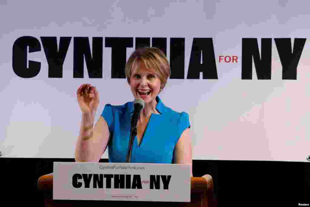 តារាសម្តែងនាង Cynthia Nixon ប្រកាសថាខ្លួននឹងឈរឈ្មោះជាអភិបាលនៃបុរីញូវយ៉កនៅក្នុងយុទ្ធនាការមួយក្នុងទីក្រុង Brooklyn។