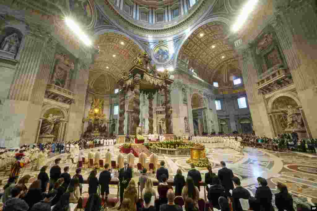 Pope Francis celebrates Mass on the occasion of the Christ the King festivity, in St. Peter's Basilica at the Vatican.