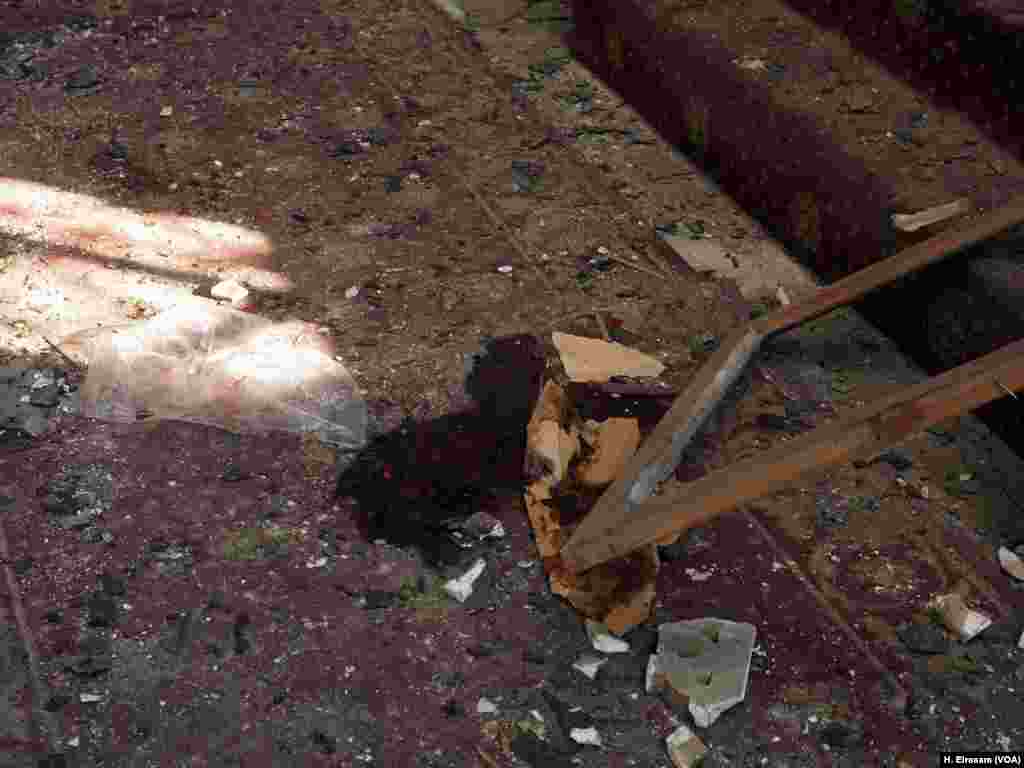 A botch of blood seen on the floor of the “Botrosia” Church inside the cathedral complex in Cairo, Dec. 11, 2016.