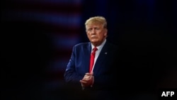 FILE - Former US President Donald Trump speaks at the Conservative Political Action Conference 2022 (CPAC) in Orlando, Florida, on Feb. 26, 2022.