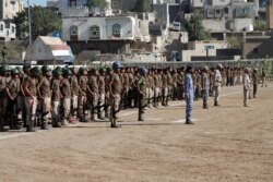 Newly recruited soldiers are pictured before a blast struck their parade in the town of al-Dhalea, Yemen, Dec. 29, 2019.
