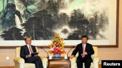 世界银行前行长金墉2018年7月16日在北京钓鱼台国宾馆与中国国家主席习近平会面。