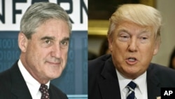 Ex director del FBI Robert Mueller (izq,) nombrado fiscal especial de la investigación sobre la injerencia rusa en las elecciones de 2016, y presidente Donald Trump.