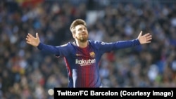 Lionel Messi célèbre le 2e but du FC Barcelone lors du clasico contre le Real Madrid, Espagne, le 23 décembre 2017. (Twitter/FC Barcelone)