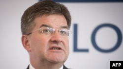 Slovak Foreign Minister Miroslav Lajcak attends a press conference on July 9, 2019 in Strbske Pleso, in the High Tatras mountains. 