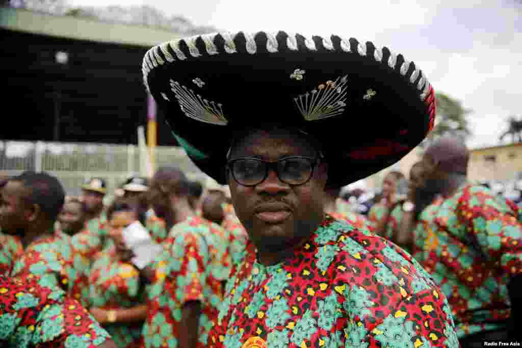 A man attends a parade marking Workers' Day in Nigeria's commercial capital Lagos, May 1, 2015.