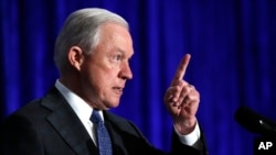 FILE - Attorney General Jeff Sessions speaks in Bethesda, Maryland, June 21, 2017. 