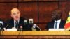 French Economy Minister Pierre Moscovici (L) speaks beside his Senegalese counterpart Amadou Kane, Apr. 8, 2013, during a press conference in Dakar, following a meeting of ministers of the member countries of the west African franc zone. 