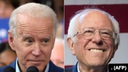 picha ya wagombea wawili wa uchaguzi wa awali wa chama cha Demokratik. Biden kushoto, Sanders kulia.
